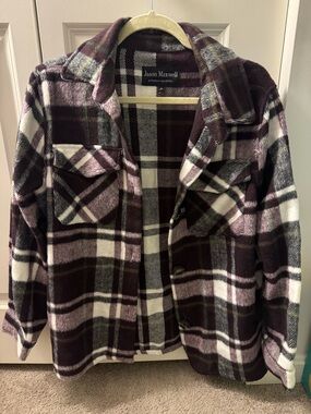 LIKE NEW Jason Maxwell Plaid Shacket in Plum and Cream